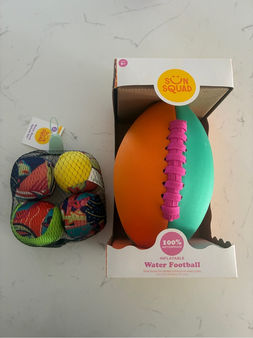 Sun Squad Water Football & Splash Bombs 4-Piece Set – New Pool Beach Water Toys
